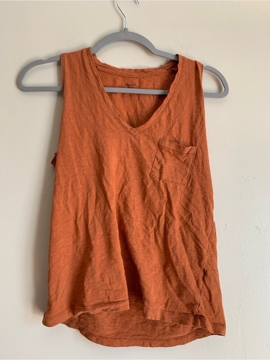 Madewell Tops - Madewell Rust Orange V-Neck Pocket Tank Women Shirt Top Size XS Casual